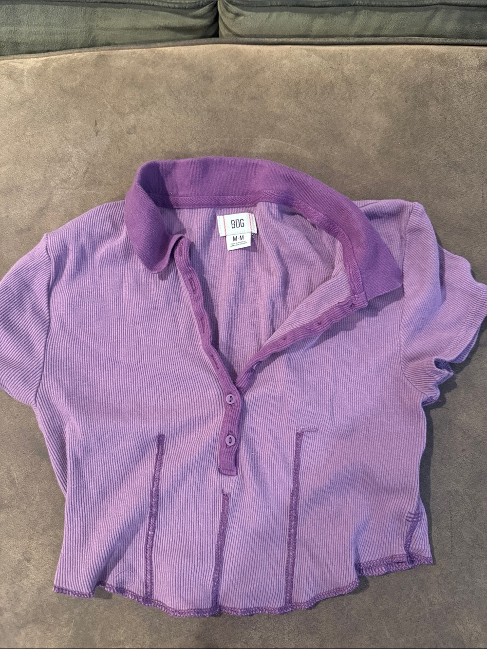 BDG Lavender Ribbed Polo Crop Top